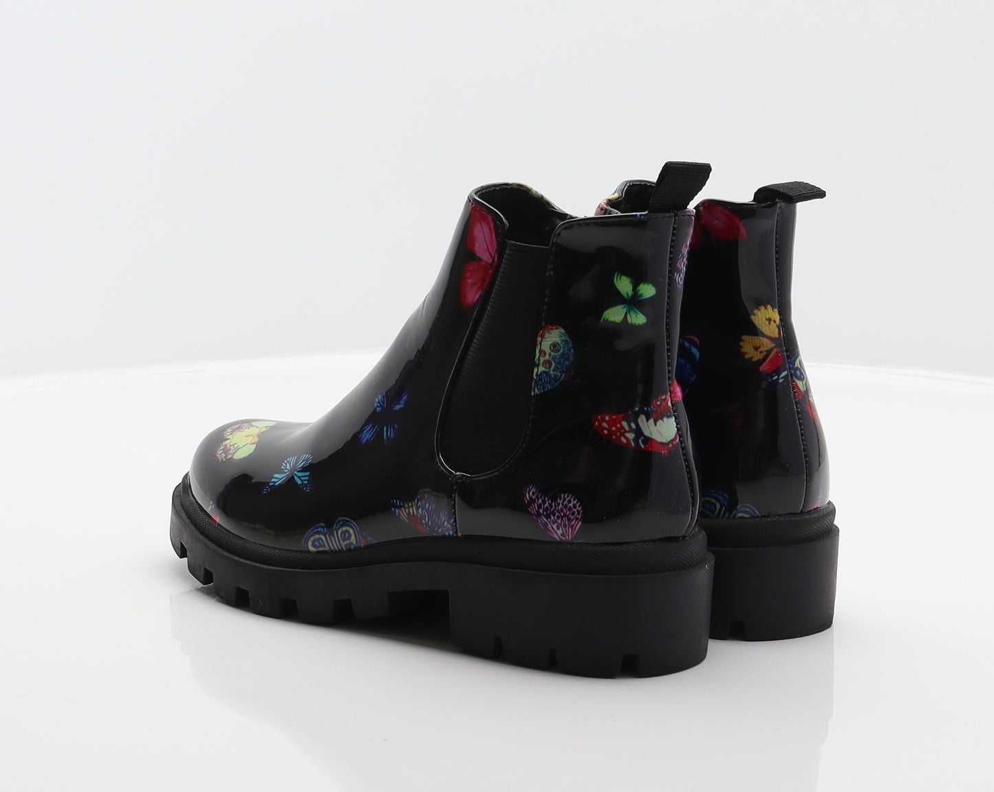 Steve Madden Girls Black Geometric Synthetic Chelsea Boot UK 1 - Butterfly Pattern