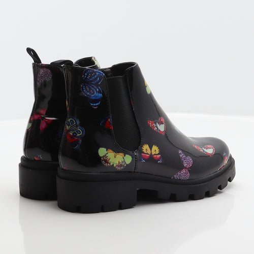 Steve Madden Girls Black Geometric Synthetic Chelsea Boot UK 1 - Butterfly Pattern