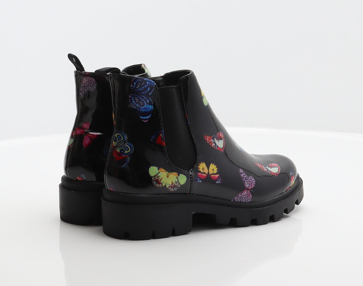 Steve Madden Girls Black Geometric Synthetic Chelsea Boot UK 1 - Butterfly Pattern