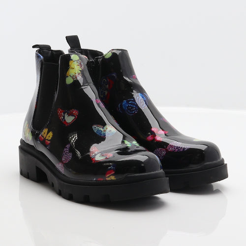 Steve Madden Girls Black Geometric Synthetic Chelsea Boot UK 1 - Butterfly Pattern