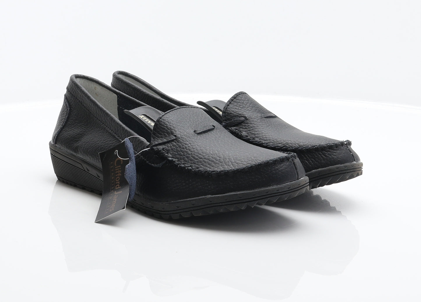 Clifford James Womens Black Leather Loafer Casual UK 8 41