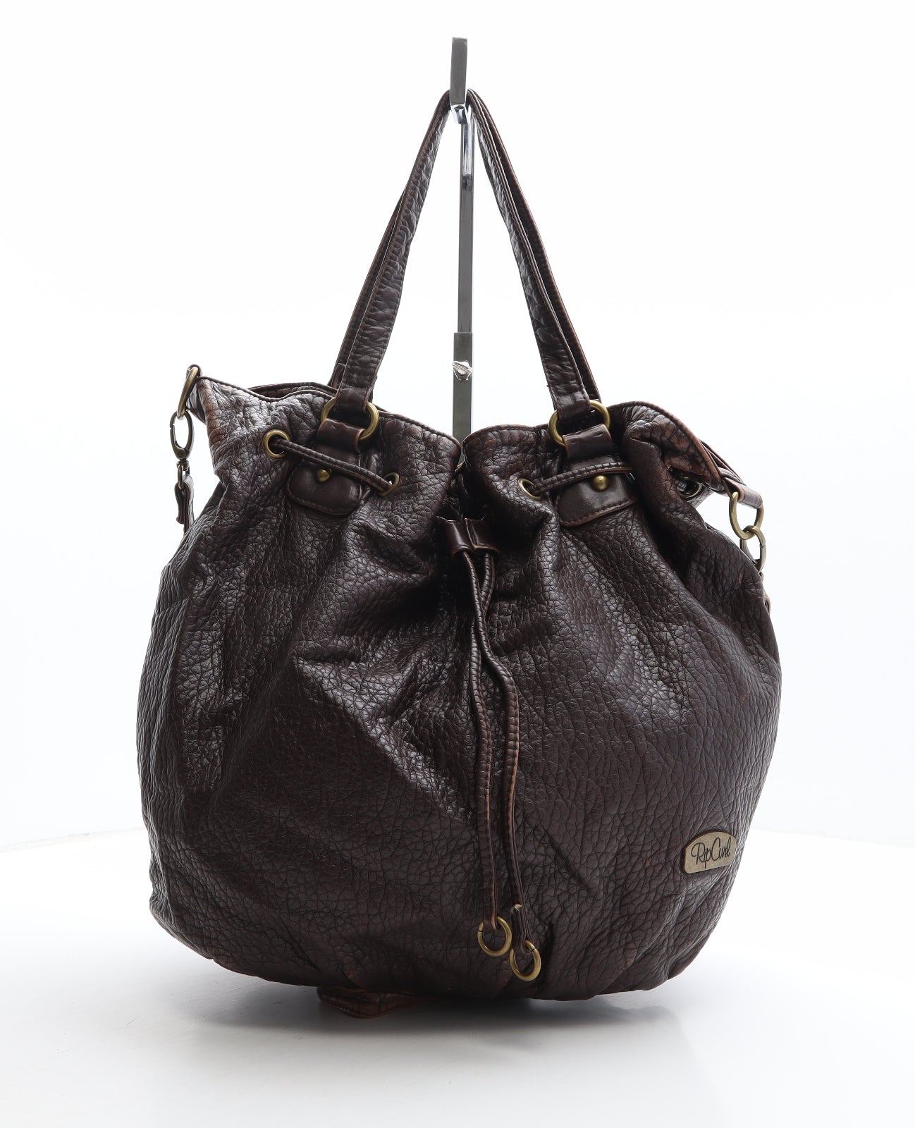 RIP CURL Womens Brown Leather Bucket & Drawstring Bag Size Large