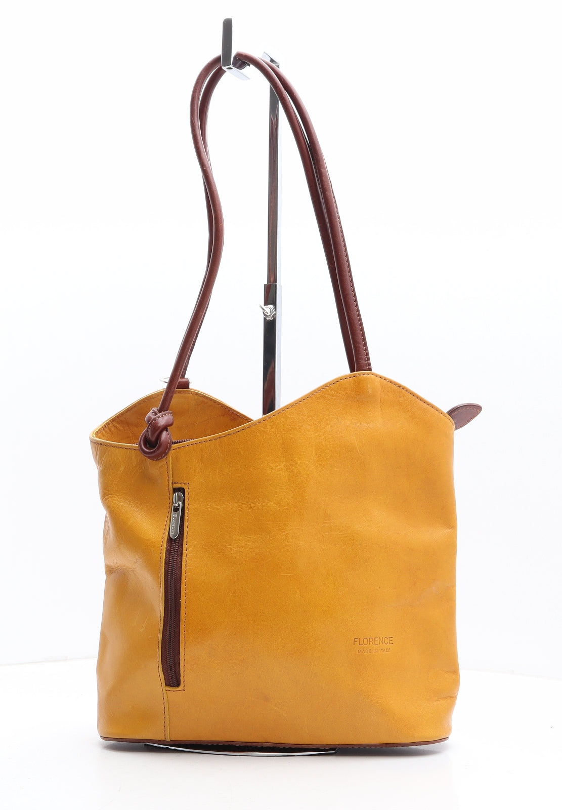 Florence Womens Yellow Newsprint Leather Shoulder Bag Size Medium