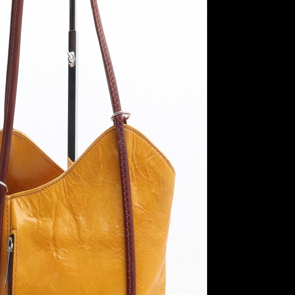Florence Womens Yellow Newsprint Leather Shoulder Bag Size Medium
