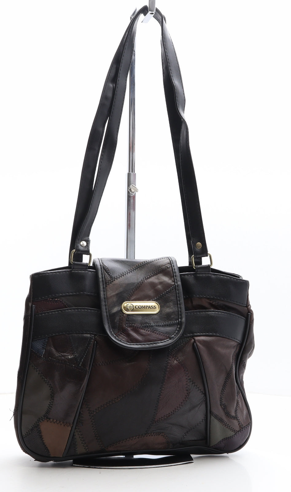 Compass Womens Brown Geometric Polyester Shoulder Bag Size Medium