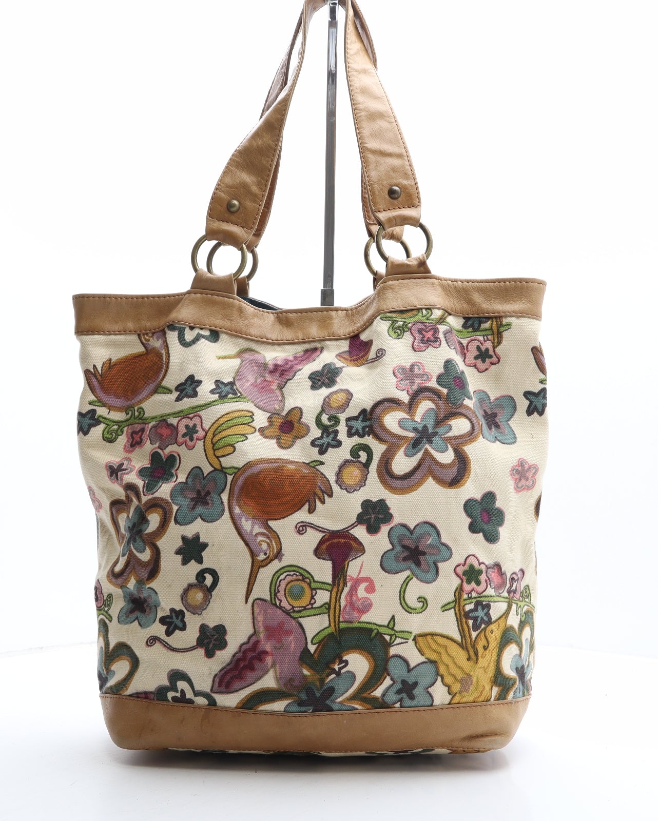 White Stuff Womens Beige Geometric Cotton Shoulder Bag Size Large