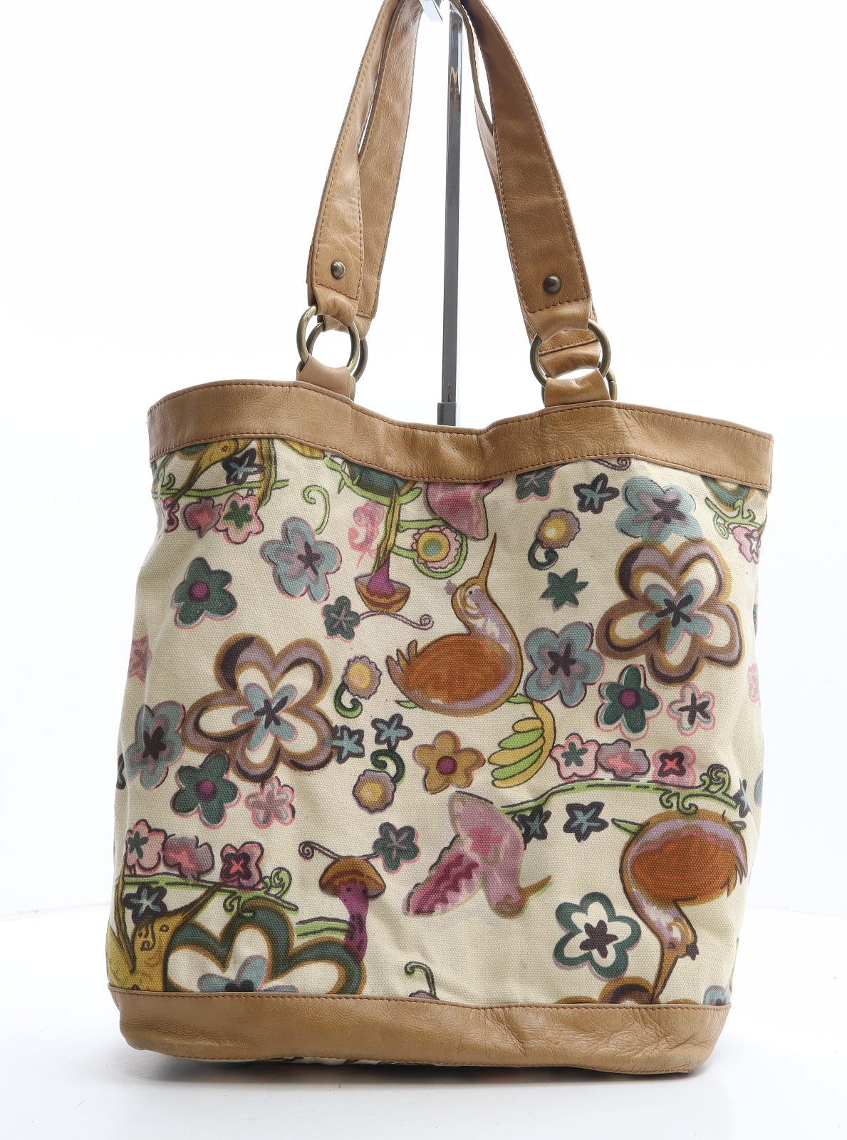 White Stuff Womens Beige Geometric Cotton Shoulder Bag Size Large