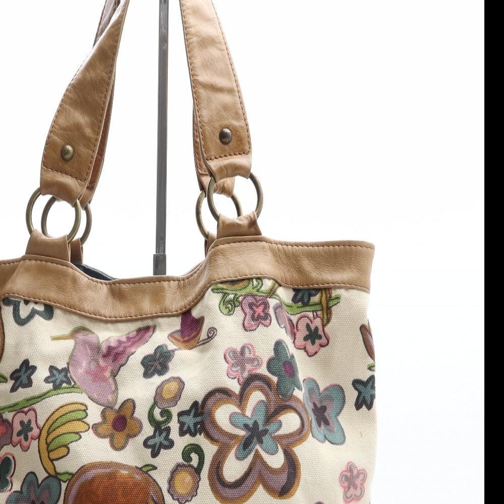 White Stuff Womens Beige Geometric Cotton Shoulder Bag Size Large