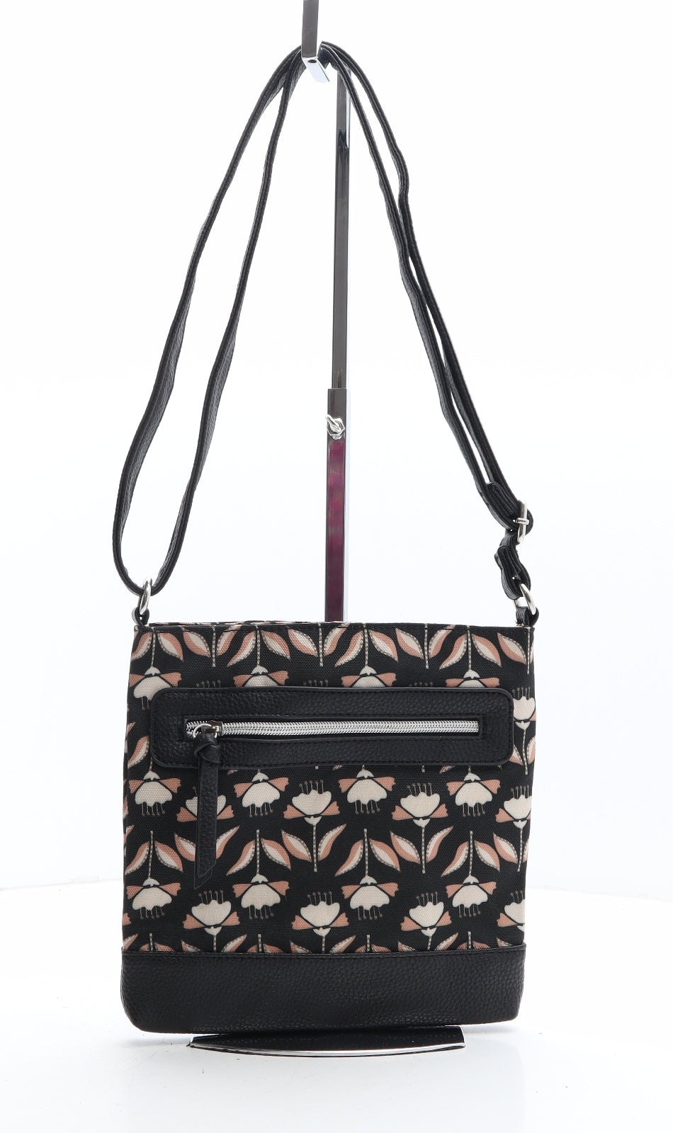 Preworn Womens Black Floral Polyester Crossbody Size Small