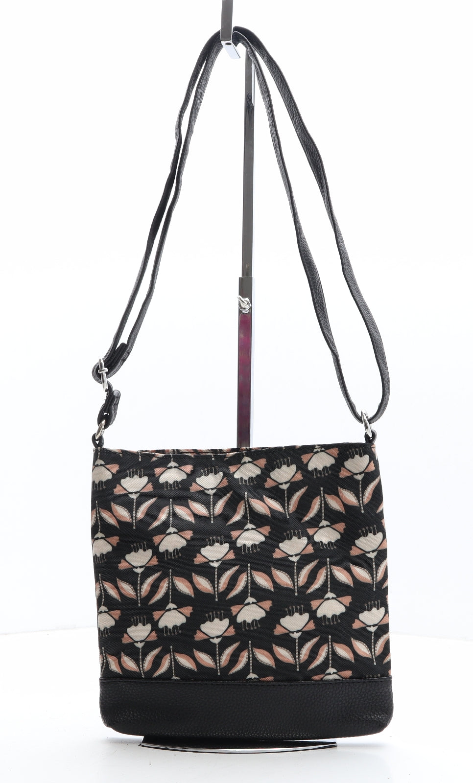 Preworn Womens Black Floral Polyester Crossbody Size Small