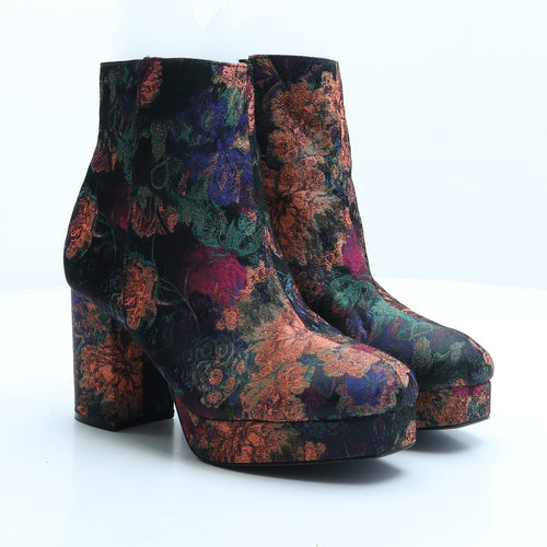 Primark Womens Multicoloured Floral Suede Platform Boot UK 6 39