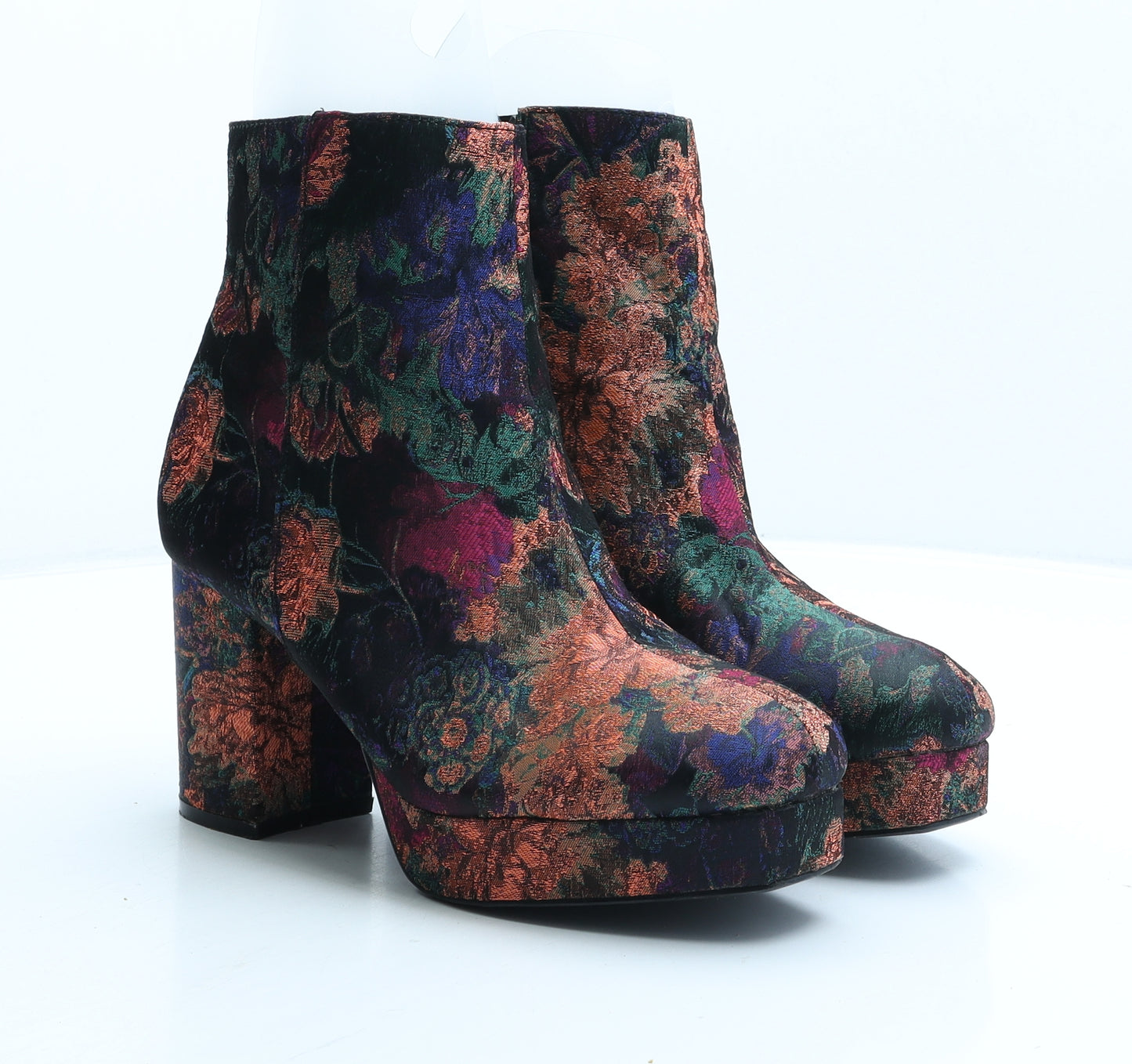 Primark Womens Multicoloured Floral Suede Platform Boot UK 6 39
