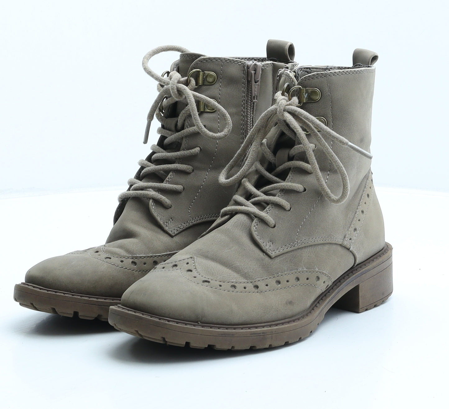 Marks and Spencer Womens Brown Suede Combat Boot UK 3 - Brogue Detail