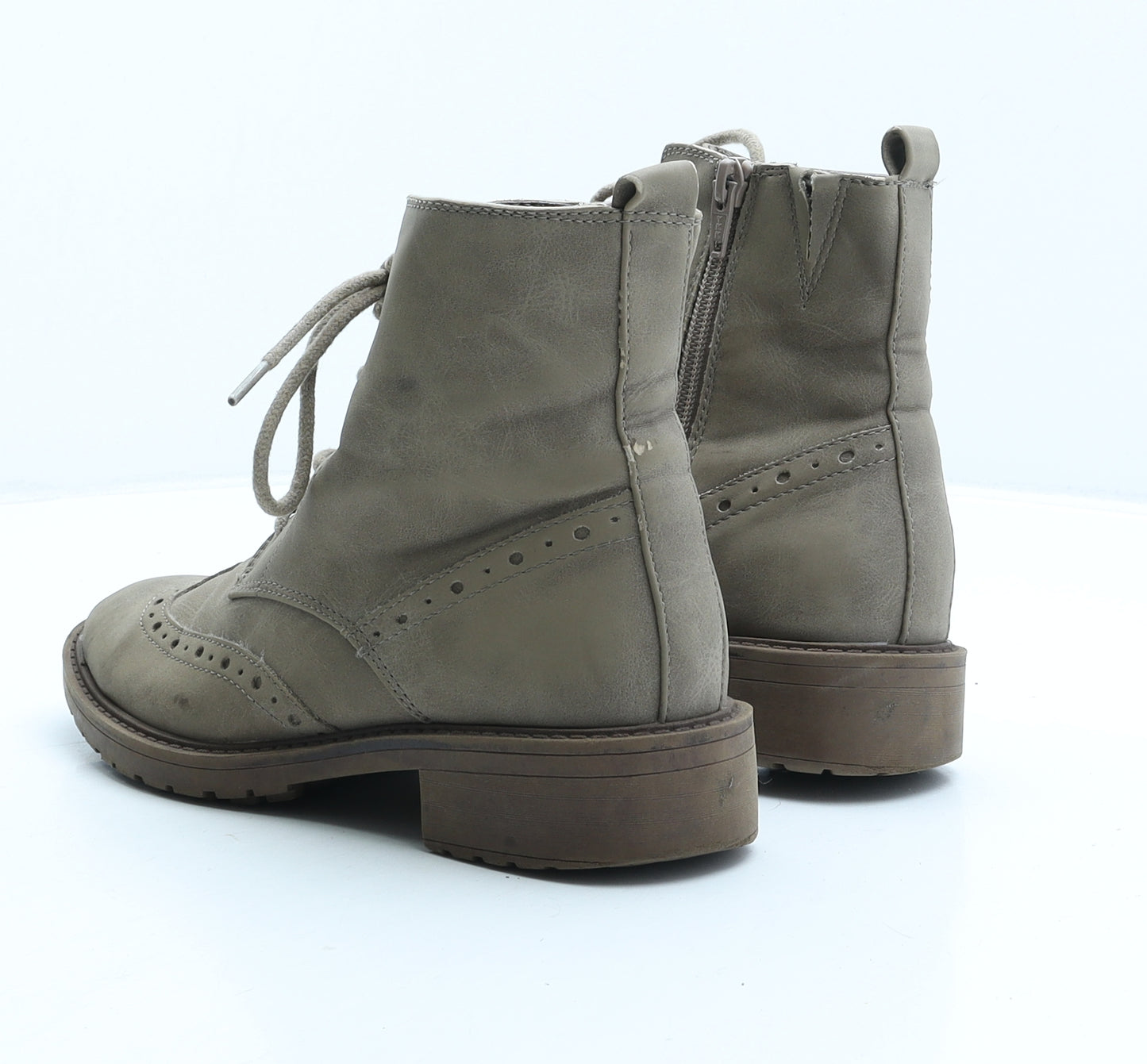 Marks and Spencer Womens Brown Suede Combat Boot UK 3 - Brogue Detail