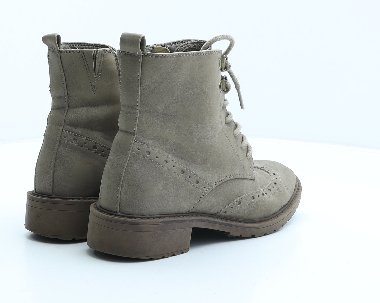 Marks and Spencer Womens Brown Suede Combat Boot UK 3 - Brogue Detail