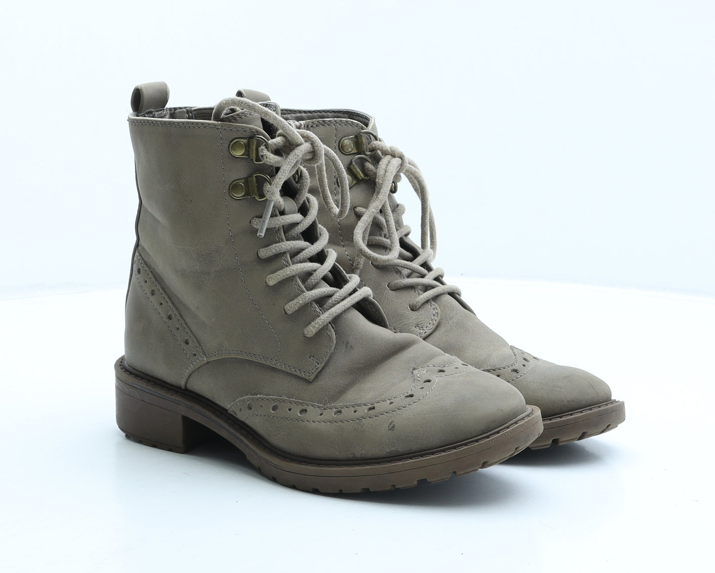 Marks and Spencer Womens Brown Suede Combat Boot UK 3 - Brogue Detail