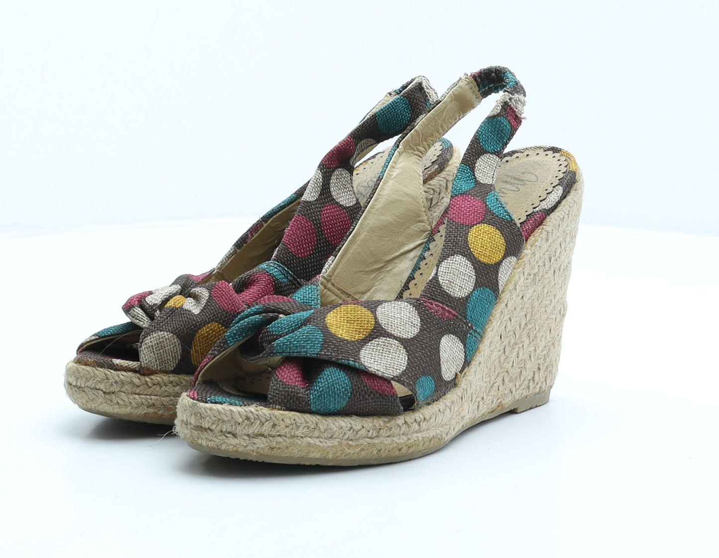 Mustang Womens Multicoloured Polka Dot Fabric Espadrille Heel UK 3 36