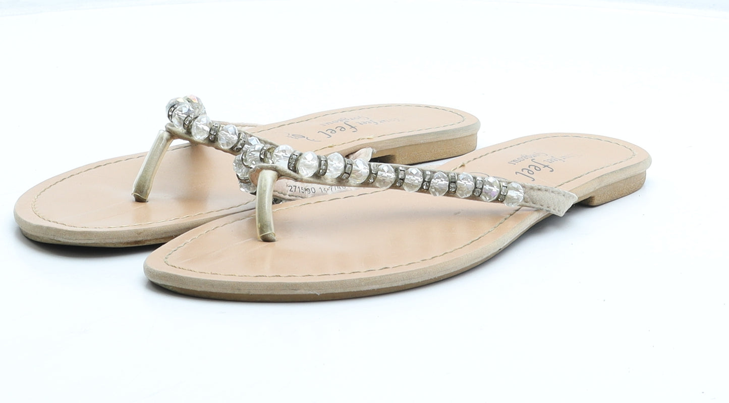 New Look Womens Beige Suede Thong Sandal UK 7 40