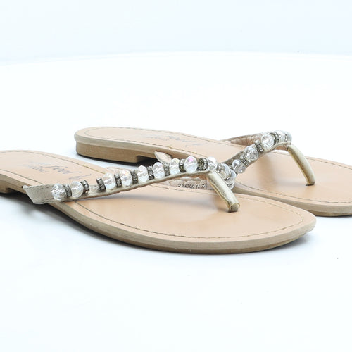New Look Womens Beige Suede Thong Sandal UK 7 40