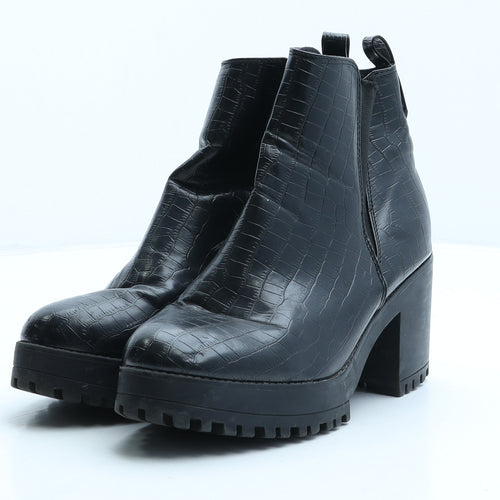 Missguided Womens Black Polyester Chelsea Boot UK 3 36 - Croc Texture