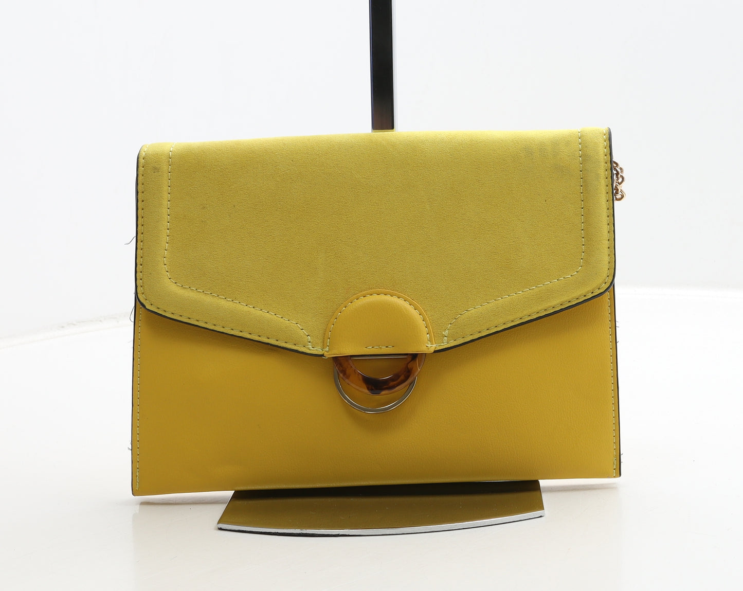 Topshop Womens Yellow Polyurethane Clutch Size Small - Bamboo Detail