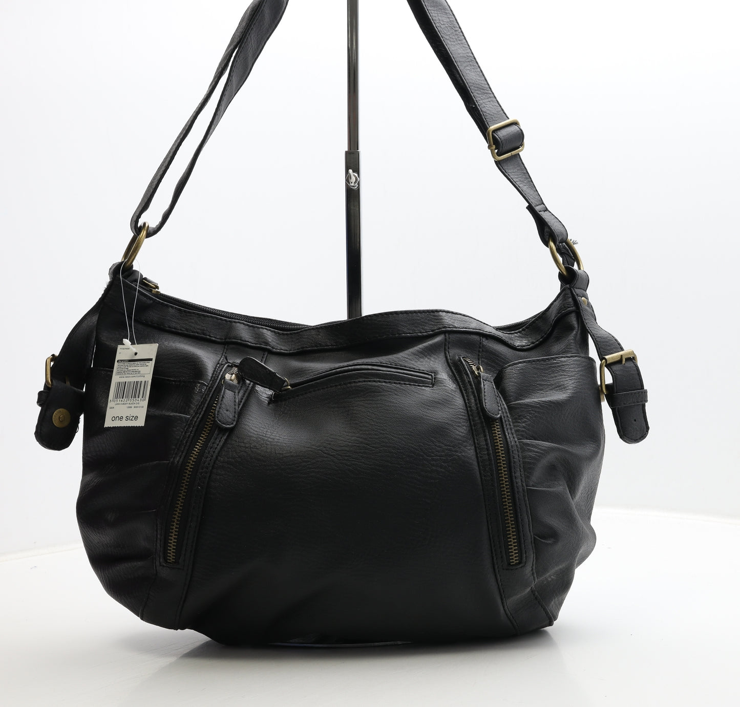 F&F Womens Black Polyurethane Crossbody Size Large