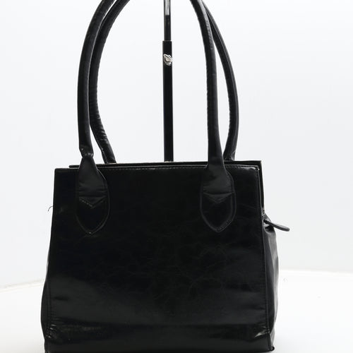 Preworn Womens Black Animal Print Polyurethane Top Handle Bag Size Medium - Leopard Print Padlock Detail