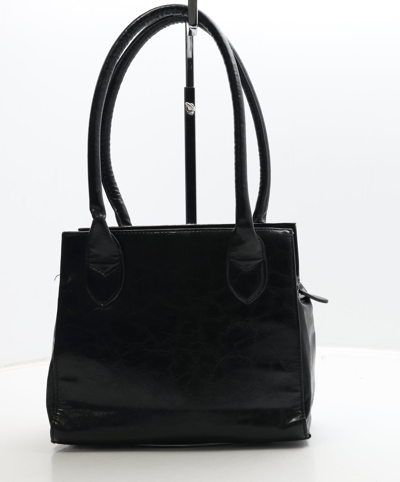 Preworn Womens Black Animal Print Polyurethane Top Handle Bag Size Medium - Leopard Print Padlock Detail