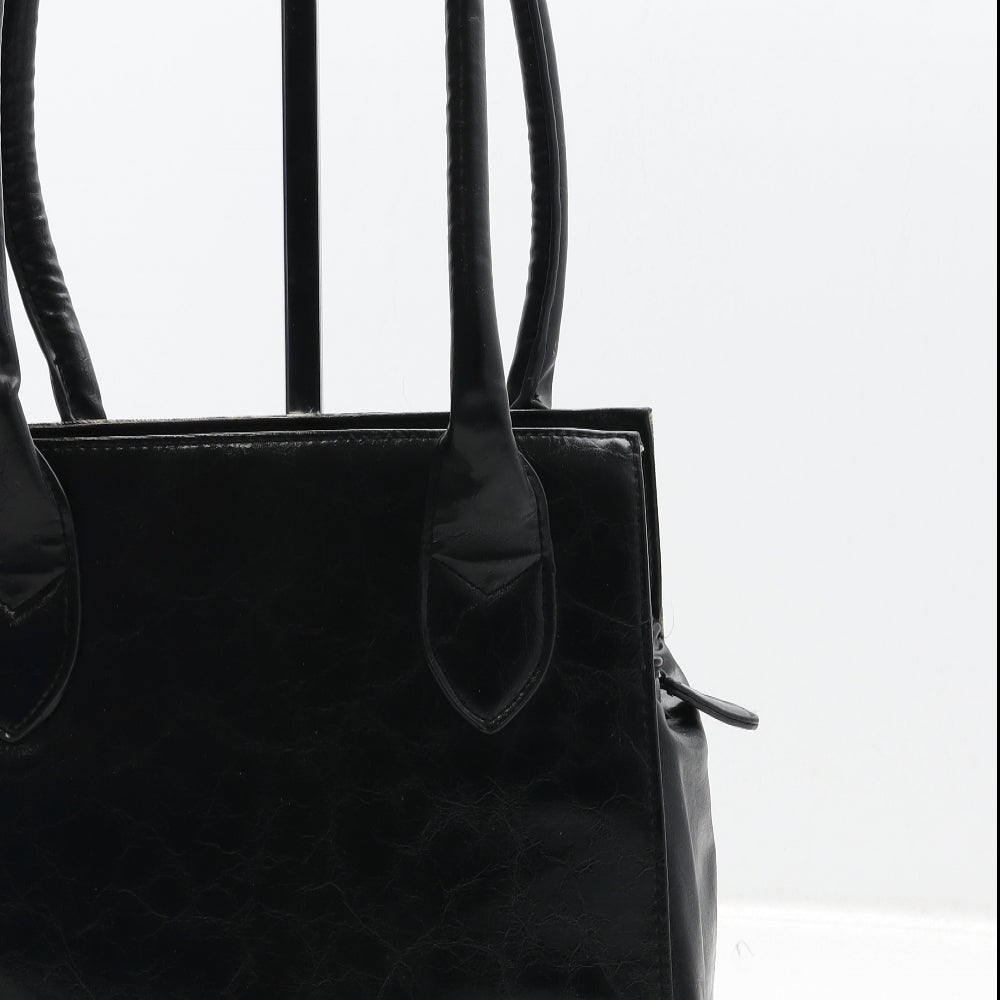 Preworn Womens Black Animal Print Polyurethane Top Handle Bag Size Medium - Leopard Print Padlock Detail