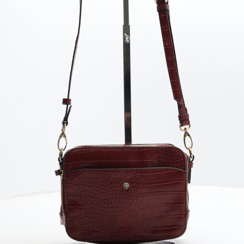 Laura Ashley Womens Red Geometric Leather Shoulder Bag Size Small