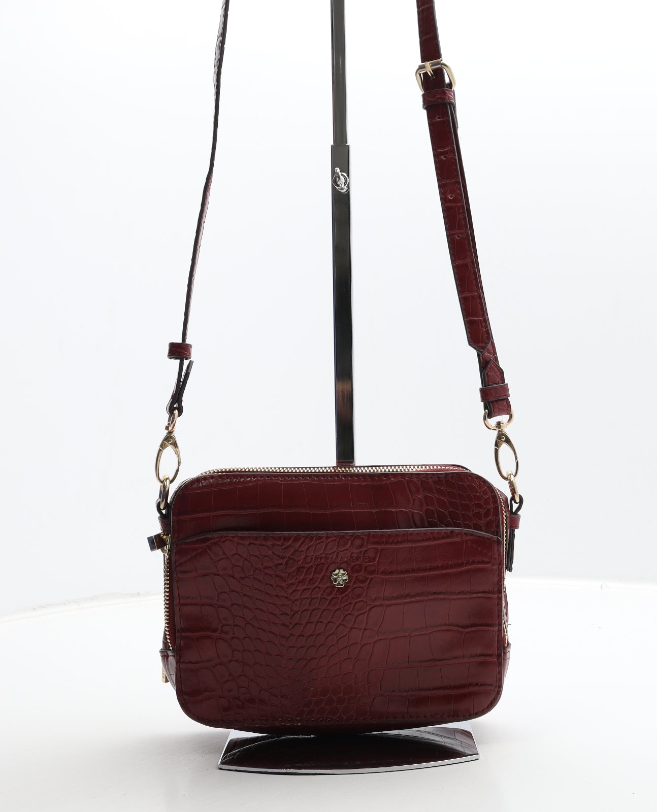 Laura Ashley Womens Red Geometric Leather Shoulder Bag Size Small