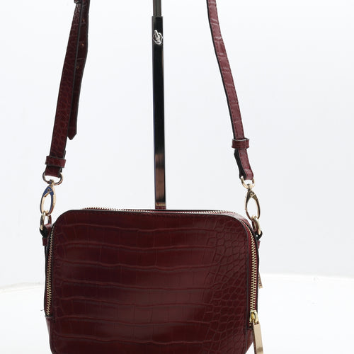 Laura Ashley Womens Red Geometric Leather Shoulder Bag Size Small