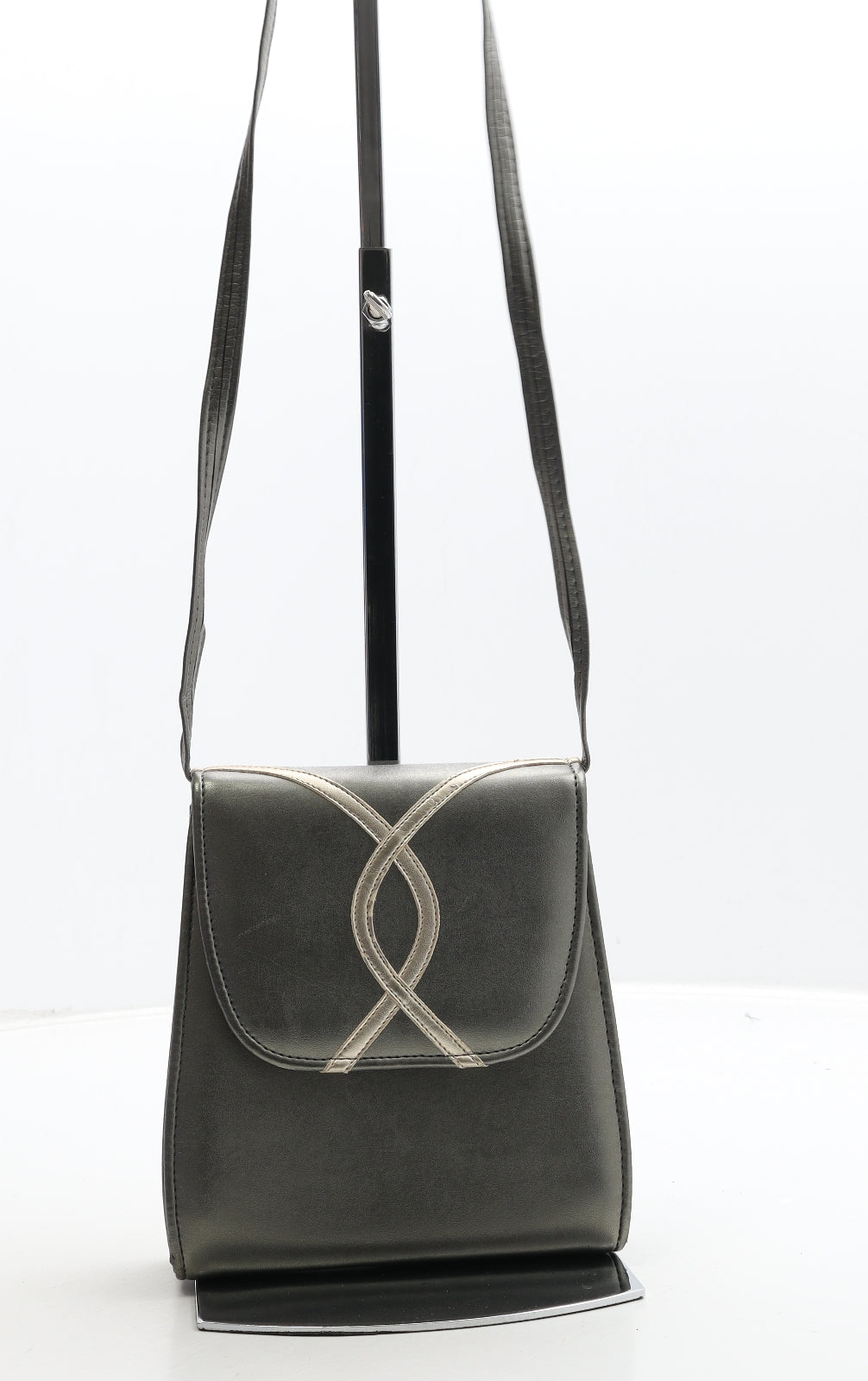 Lotus Womens Silver Geometric Leather Shoulder Bag Size Small