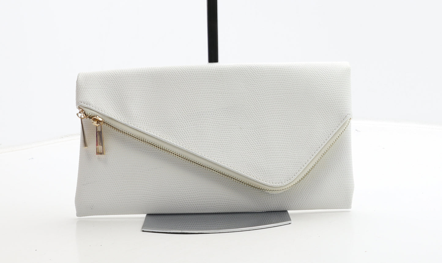 Miss KG Womens White Geometric Polyurethane Clutch Size Small