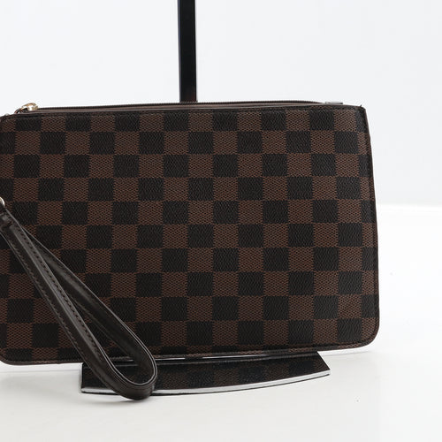 Preworn Womens Brown Check Polyurethane Clutch Size Small