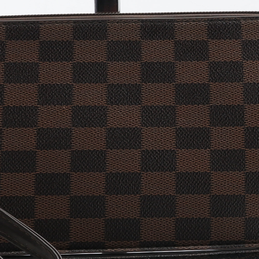 Preworn Womens Brown Check Polyurethane Clutch Size Small
