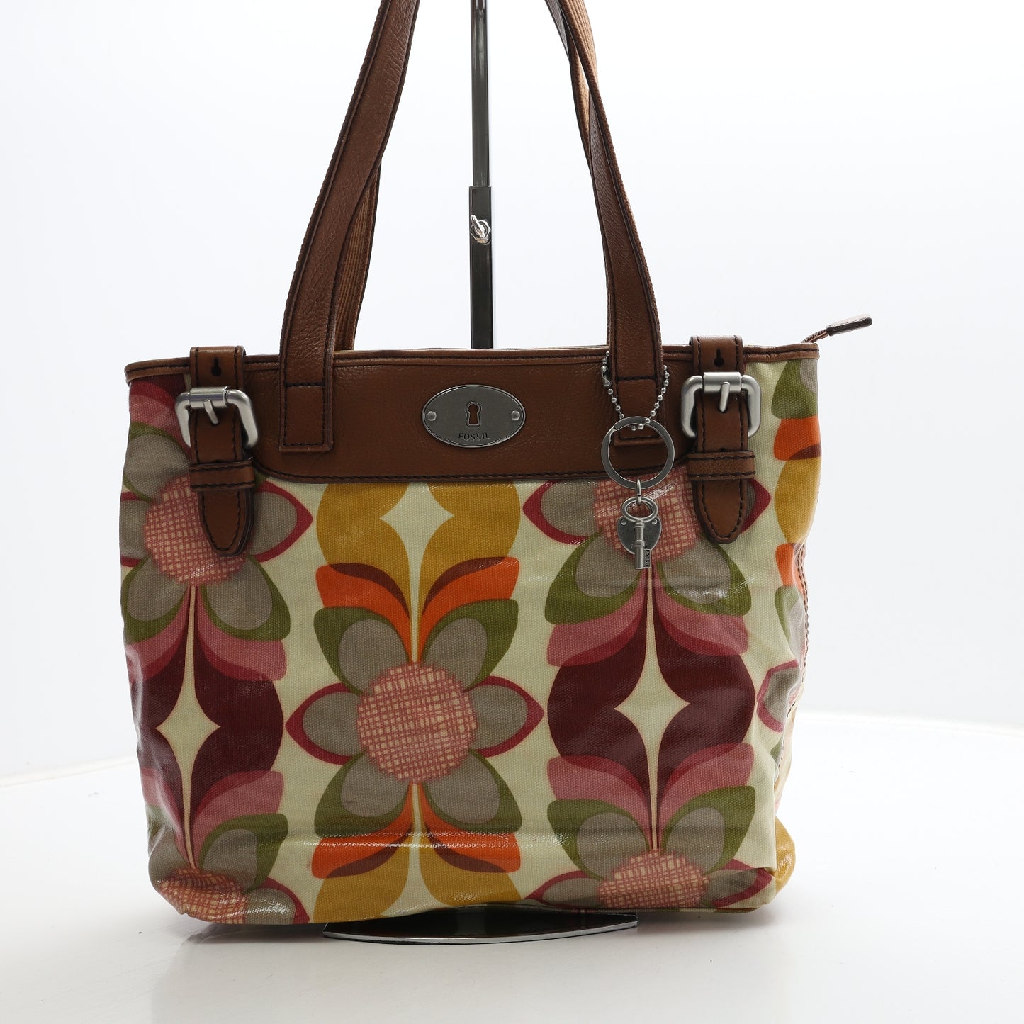 Fossil Womens Multicoloured Floral Leather Top Handle Bag Size Medium