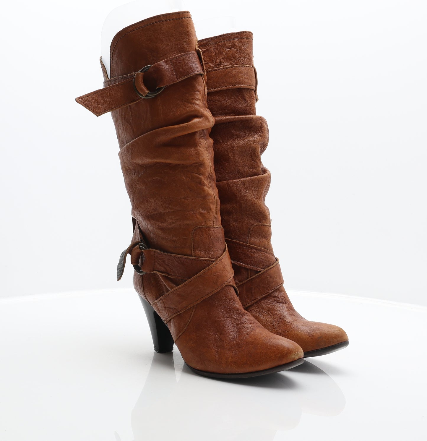 OFFICE Womens Brown Leather Biker Boot UK 6.5 40