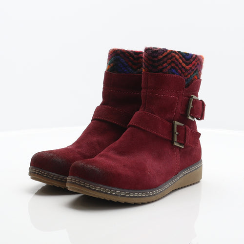 Bellissimo Womens Red Geometric Leather Biker Boot UK 4 37