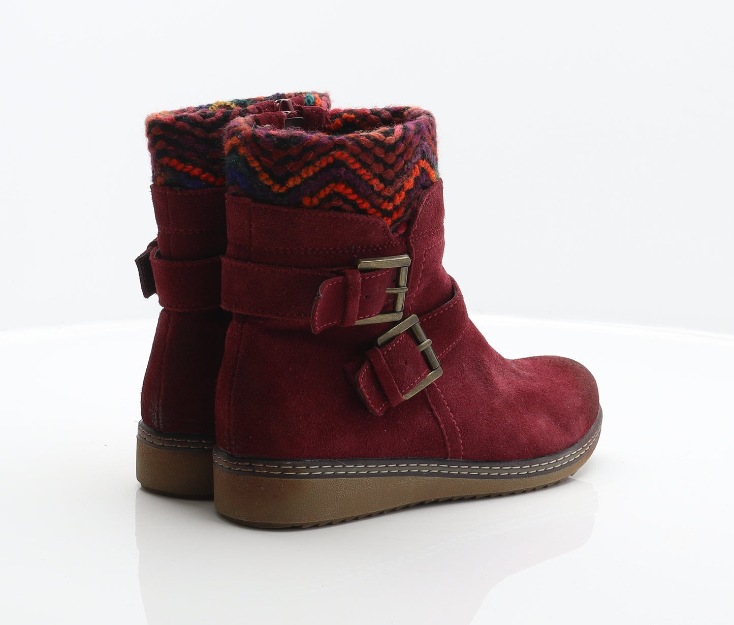 Bellissimo Womens Red Geometric Leather Biker Boot UK 4 37