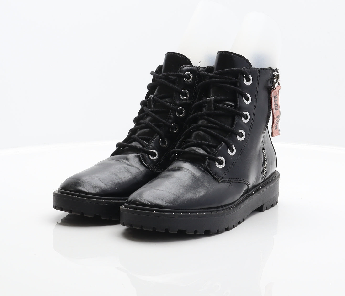 Zara Girls Black Synthetic Combat Boot UK 4 37