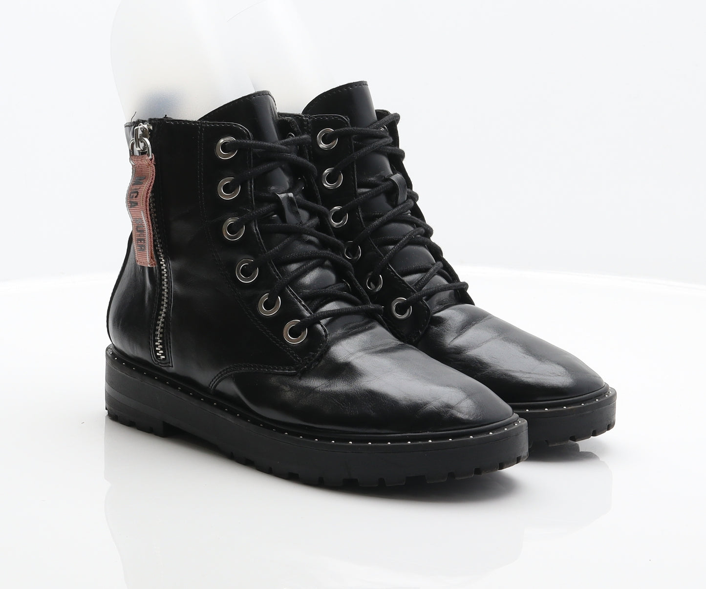 Zara Girls Black Synthetic Combat Boot UK 4 37