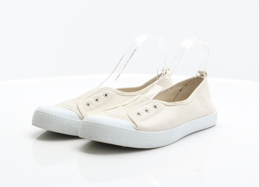 F&F Womens Beige Fabric Slip On Flat UK 7 41