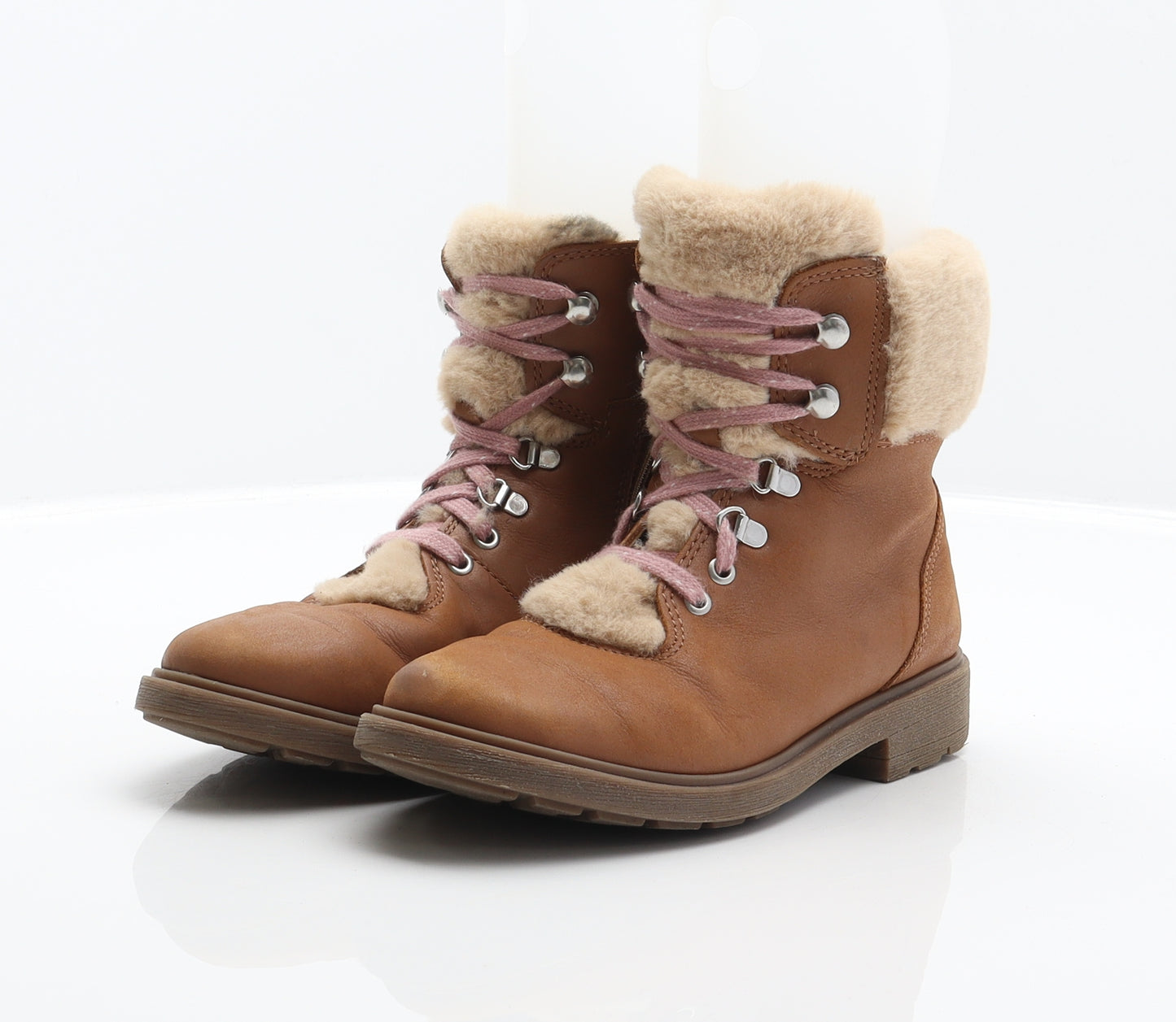 Clarks Girls Brown Leather Combat Boot UK 13 32