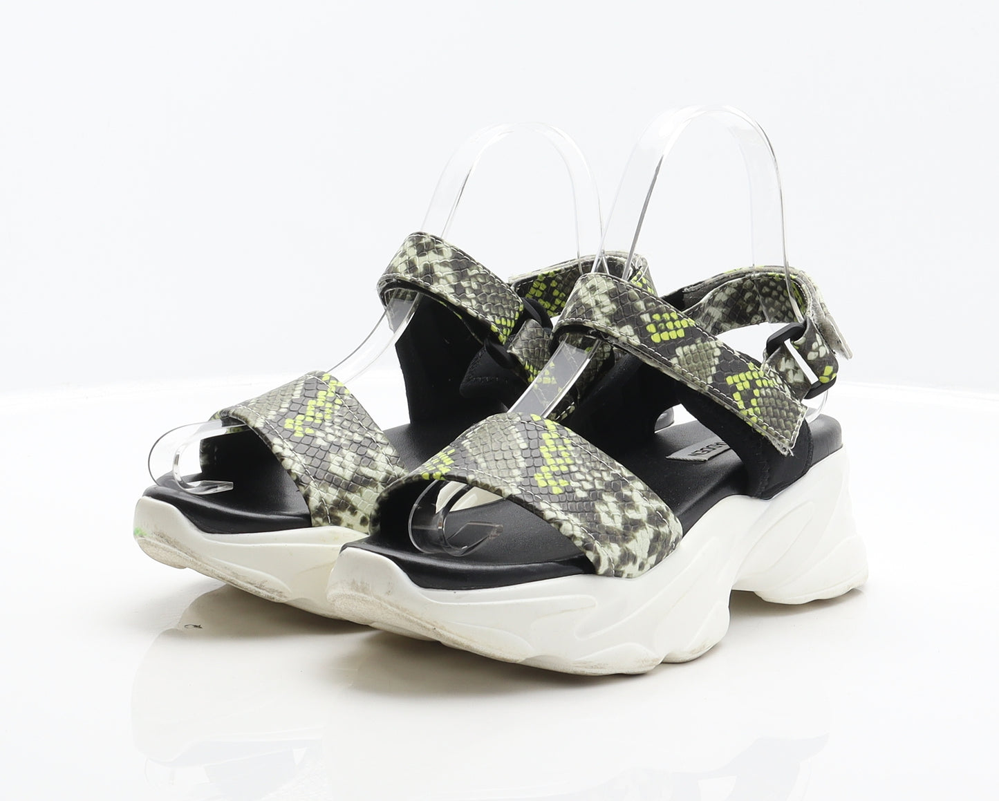 Steve Madden Womens Green Animal Print Synthetic Strappy Sandal UK 4 37 - Snake print