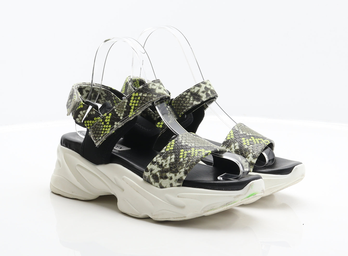 Steve Madden Womens Green Animal Print Synthetic Strappy Sandal UK 4 37 - Snake print