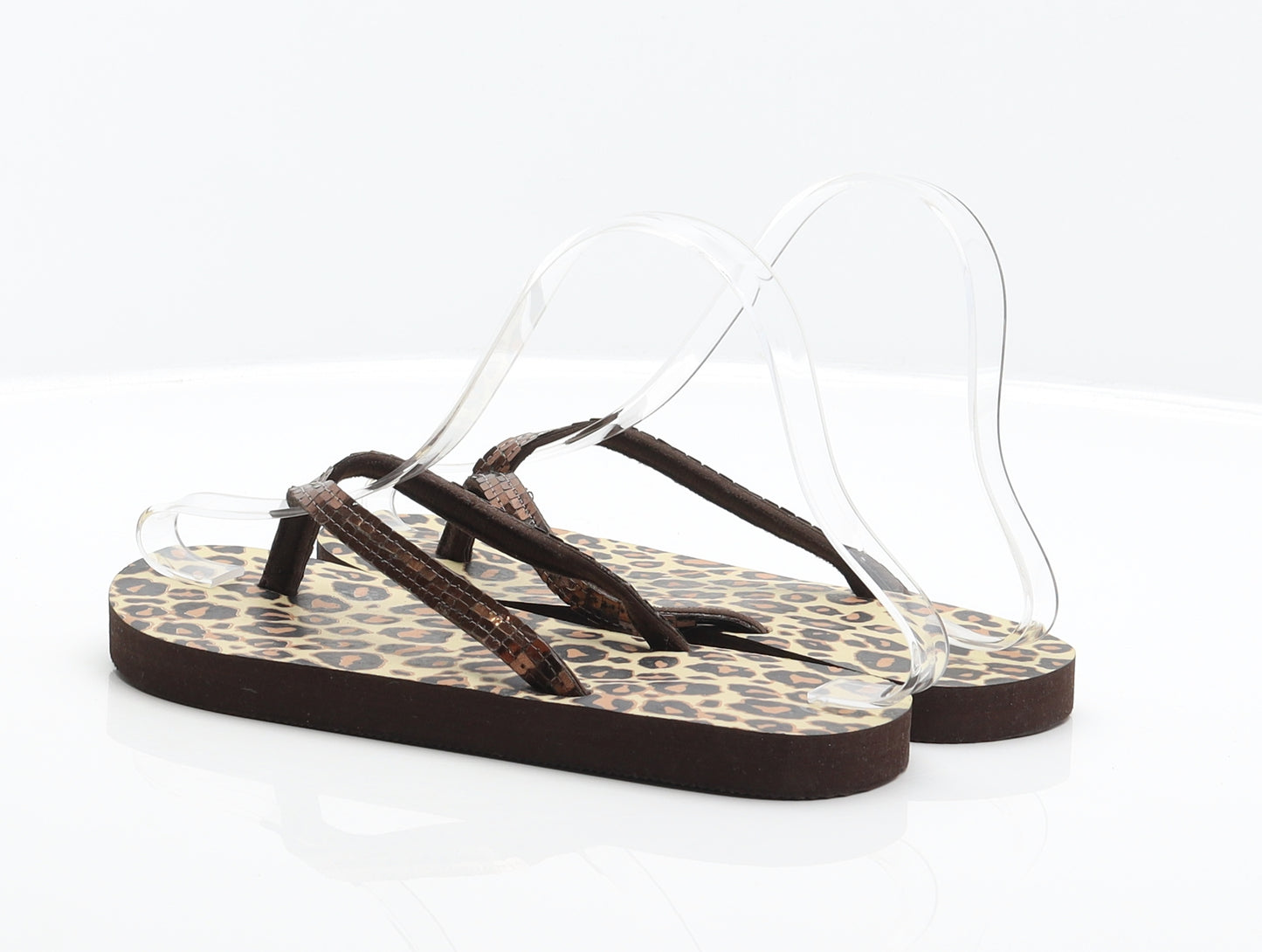 Preworn Womens Brown Animal Print Synthetic Flip-Flop Sandal UK 3 - Leopard print