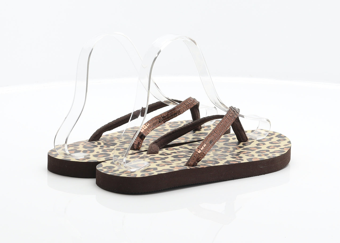 Preworn Womens Brown Animal Print Synthetic Flip-Flop Sandal UK 3 - Leopard print