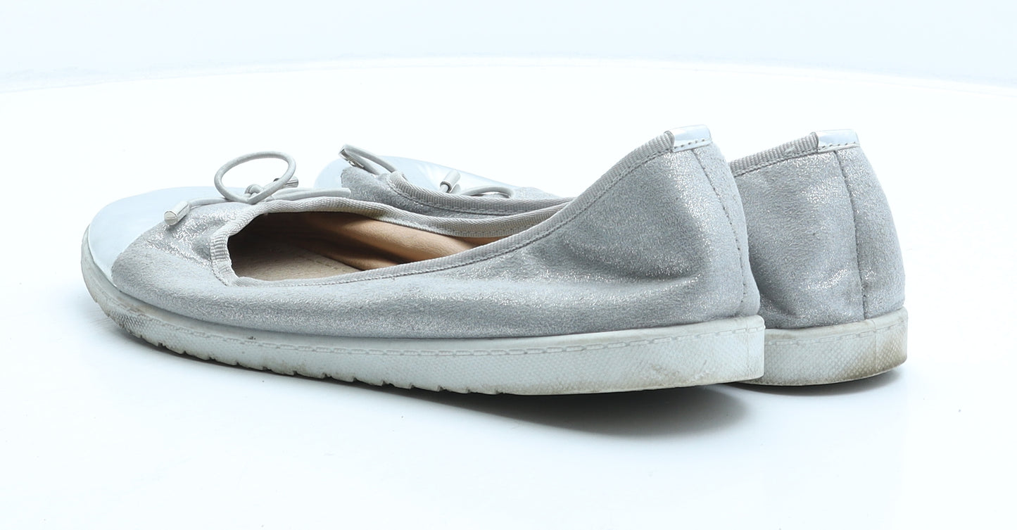 LA Bottine Womens Silver Leather Ballet Flat UK 8