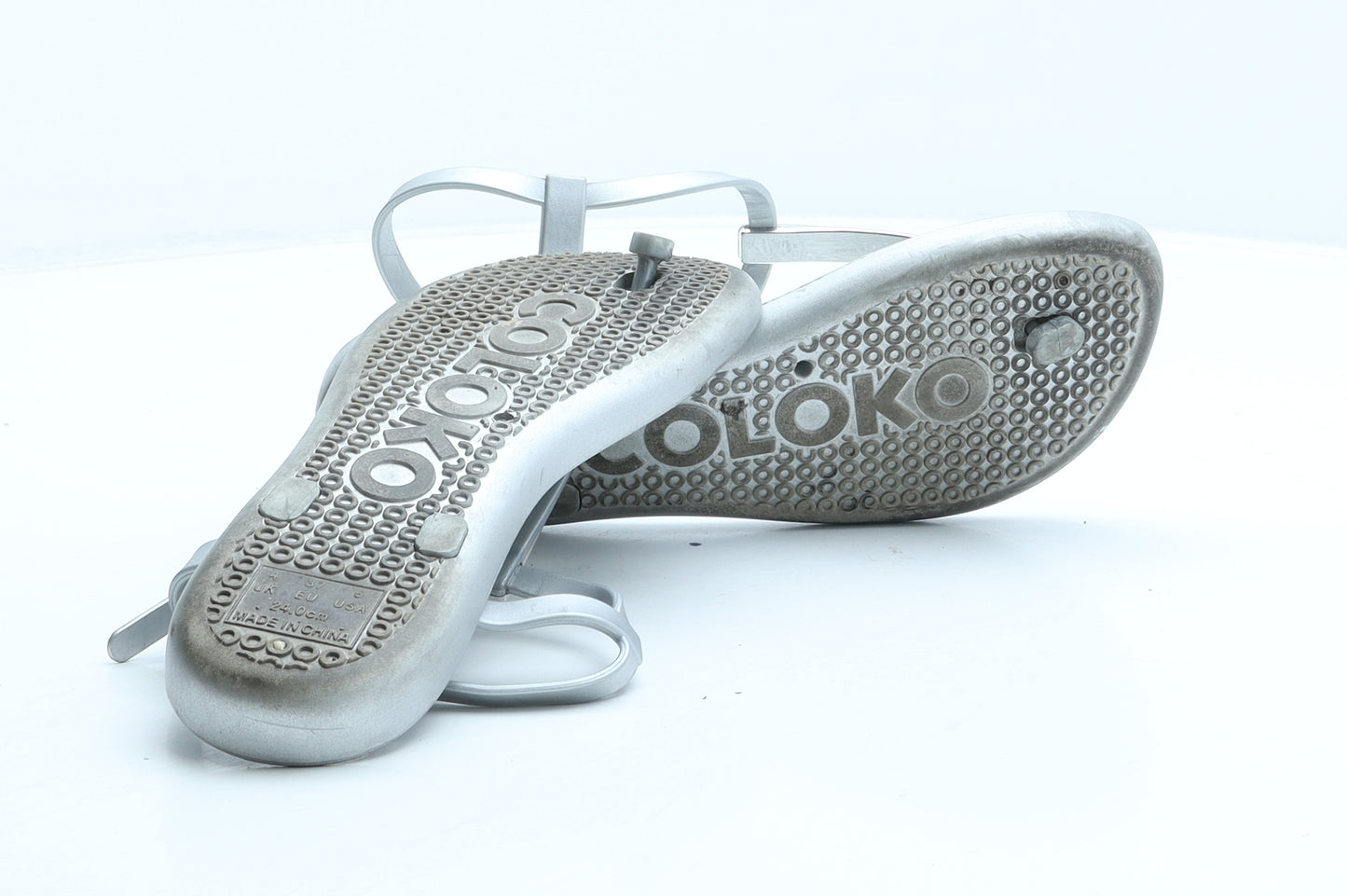 coloko Womens Silver Rubber Strappy Sandal UK 4
